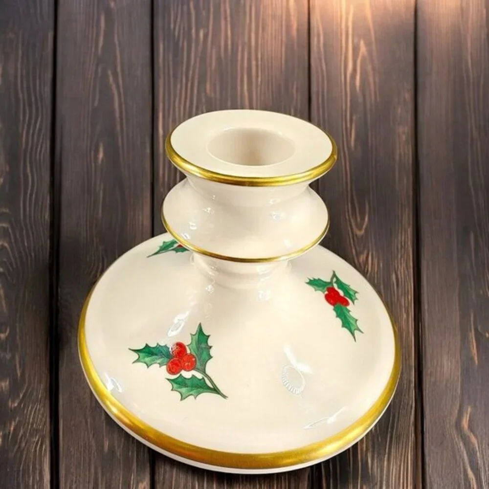 Pickard China Hand‎ Decorated Poinsettia Candle Stick Holder Set 2 Porcelain USA